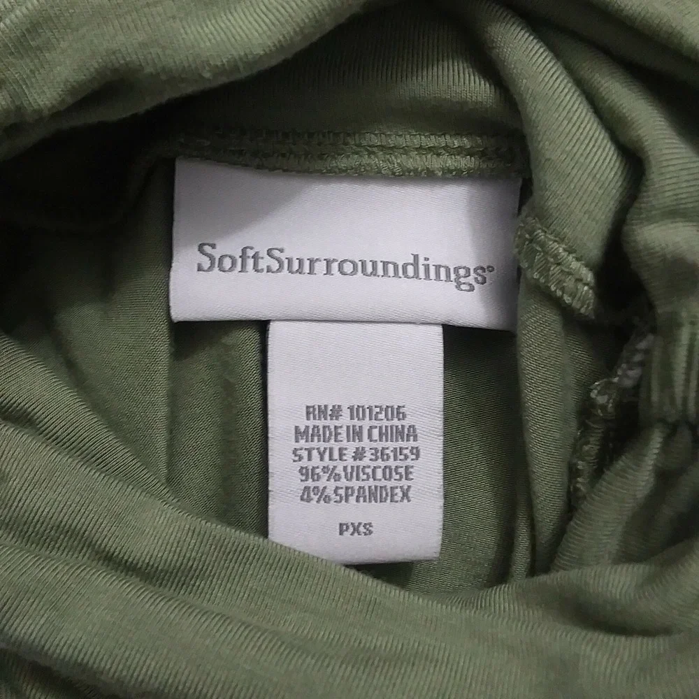 Soft Surroundings Olive Green Ruched Turtleneck Sharkbite Hem Tunic‎ Top PXS